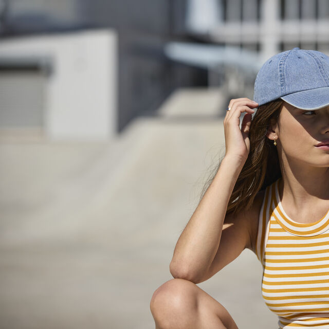 B105 Denim Cap - Mid Blue (Lifestyle Shot)