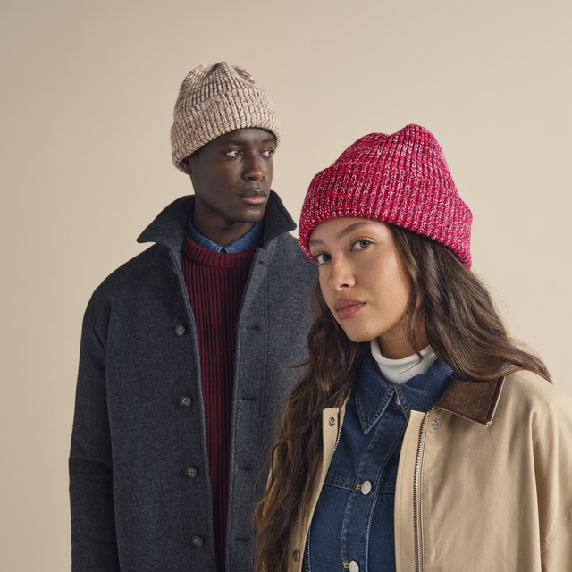 B328 Campfire Beanie - Red Speck (Lifestyle shot)
